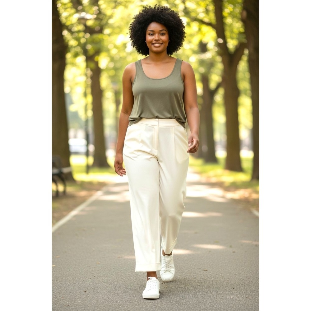(F-176)QVC Beautiful by Lawrence Zarian Wide Leg Pants XL Ivory‎ Pull On Stretch